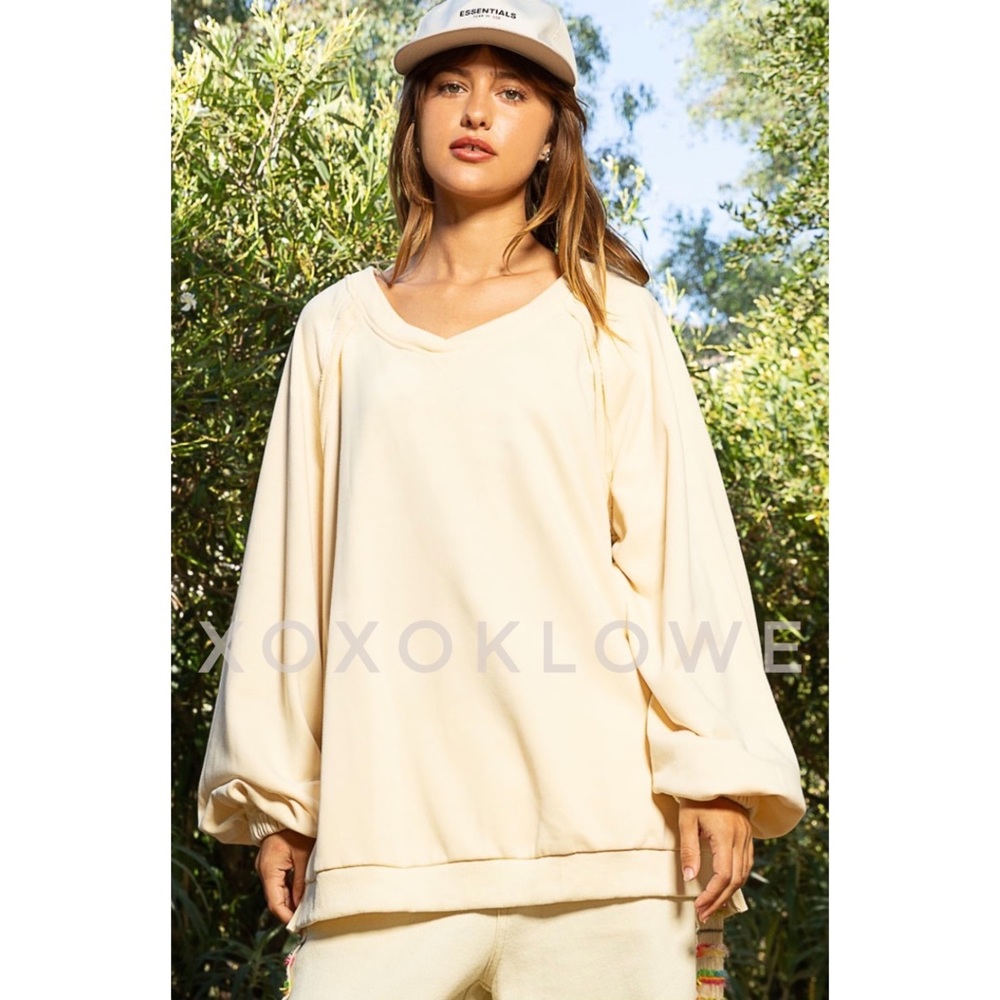 POL Butter Cream French Terry Criss Cross Back Pullover | Slouchy Fit - Picture 11 of 13